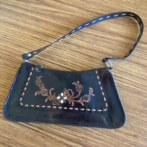 Vintage Hand Tooled Floral Design Brown Shoulder Bag